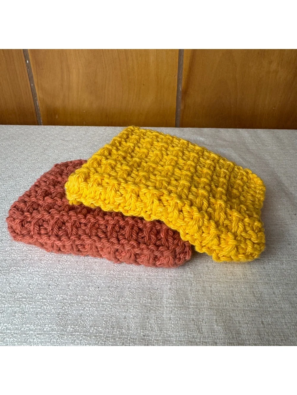 Crochet Dishcloth Set of 2 Handmade Style Cotton Kitchen Washcloths Mustard Rust